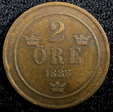 Sweden Oscar II Copper 1886 2 Ore  KM# 746   (23 126)