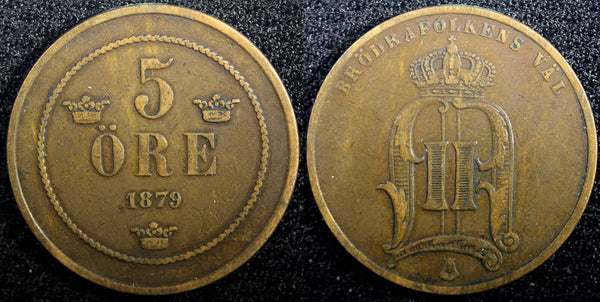 Sweden Oscar II Bronze 1879 5 Öre Small Letters RARE DATE KM# 736 (23 175)