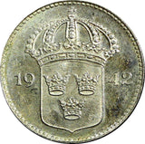 SWEDEN Gustaf V Silver 1942 G 10 Öre  Last Year GEM BU KM# 780 (21 917)
