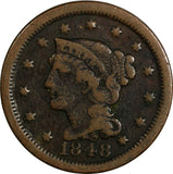 US Copper 1848 Braided Hair Large Cent 1 c.  (15 640)