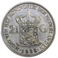 Netherlands Wilhelmina I Silver 1938  2-1/2 Gulden  KM#165