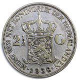 Netherlands Wilhelmina I Silver 1938  2-1/2 Gulden  KM#165