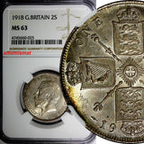 GREAT BRITAIN George V (1910-1936) Silver 1918 1 FLORIN NGC MS63 SCARCE KM817(5)
