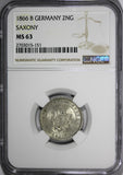 Germany SAXONY-ALBERTINE Johann 1866-B 2 Neu-Groschen NGC MS63 KM#1220 (151)