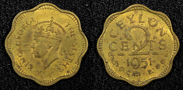 Ceylon George VI Nickel-Brass 1951 2 Cents KM# 119 (22 734)