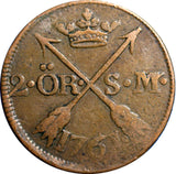 SWEDEN COPPER  Adolf Frederick 1761 2 Ore, S.M. KM# 461