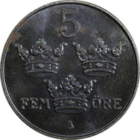 Sweden Gustaf V Iron 1944 5 Öre WWII Issue Choice UNC KM# 812 (21 940)