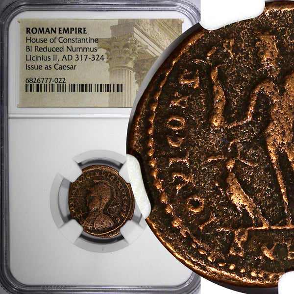 ROMAN Licinius II as CAESAR AD 317-324 BI NUMMUS /JUPITER w Victory EAGLE NGC(2)