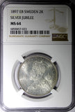 SWEDEN Silver Jubilee Oscar II 1897 EB 2 Kronor NGC MS64 NICE TONED KM# 762 (23)