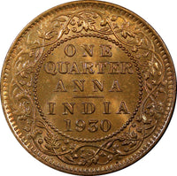 India-British George V Bronze 1930 1/4 Anna BU Red Toned KM# 512  (22 310)