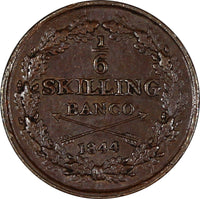 Sweden Oscar I Copper 1844 1/6 Skilling Banco 1st Year Type XF KM# 656 (20 776)