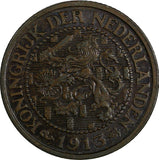 Netherlands Wilhelmina I Bronze 1913 2 1/2 Cent KM# 150 (17 935)