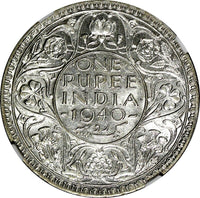 India-British George VI Silver 1940 (B) Rupee NGC AU58 Mint Luster KM# 556 (007)