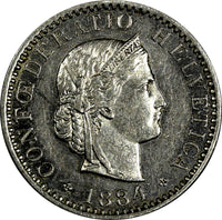 Switzerland Nickel 1884 B 20 Rappen aUNC KM# 29 (19 896)