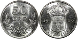 SWEDEN Gustaf V Silver 1939 G 50 Ore Mintage-921,750 UNC KM# 788 (22 259)