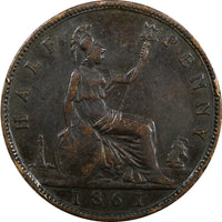 Great Britain Victoria Bronze 1861 1/2 Penny  KM# 748.2 (20 591)