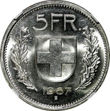 Switzerland Silver 1967 B 5 Francs 31.45 mm NGC MS63 GEM BU KM# 40 (015)