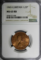GREAT BRITAIN Elizabeth II Bronze 1965 1/2 Penny NGC MS63 RB KM# 896 (008)