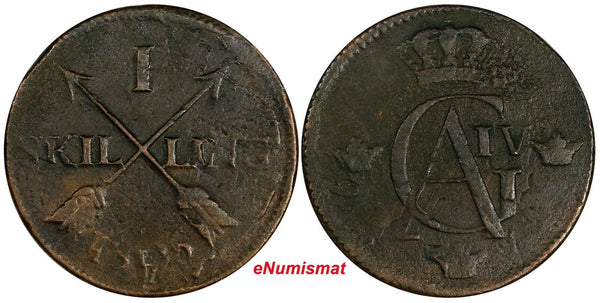 SWEDEN Gustaf IV  1805 1 SKILLING OVERSTRUCK ON 2 ORE (1743-68) KM# 566 (17 896)