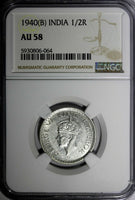 India-British George VI Silver 1942 (B) 1/2 Rupee Bombay NGC AU58 KM# 552 (066)