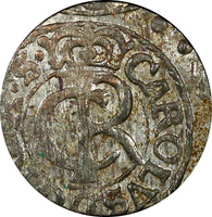LIVONIA Riga CARL XI of Sweden (1660-1697)Silver 1663 Solidus VF KM#55 (22 240)