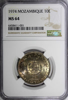 Mozambique Copper-Nickel 1974 10 Escudos NGC MS64 KM# 79b (001)