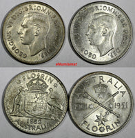 AUSTRALIA George VI  SILVER LOT OF 2 COINS 1951,1952 FLORIN UNC KM# 47,KM#48(2)