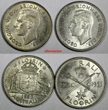 AUSTRALIA George VI  SILVER LOT OF 2 COINS 1951,1952 FLORIN UNC KM# 47,KM#48(2)