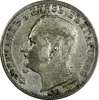 Bulgaria Ferdinand I Silver 1891 KB 2 Leva 27 mm	Kremnica Mint  KM# 14 (19 401)