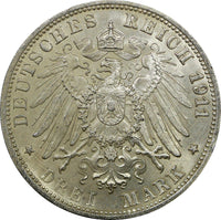 German States WURTTEMBERG 1911 F 3 Mark Wedding Anniversary UNC KM# 636