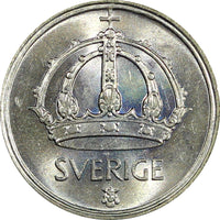 Sweden Gustaf V Silver 1948 TS 25 Öre  RAINBOW GEM BU COIN KM# 816 (22 024)
