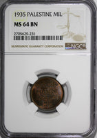 Palestine British Mandate Bronze 1935 1 Mil NGC MS64 BN Mintage-704,000 KM# 1