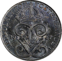 Sweden Gustaf V Iron 1947 2 Öre Choice Unc KM# 811 (858)