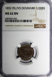 Denmark Frederik VII 1852 FK VS 1/2 Rigsbankskilling NGC MS62 BN KM# 753 (055)