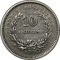 Uruguay Silver 1893 No m/m 10 Centesimos RARE KM# 14 (9906)