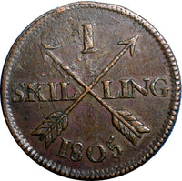 SWEDEN COPPER 1805 1 SKILLING OVERSTRUCK ON 18th Cent 2 ORE S.M.  KM#566