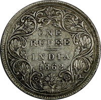 India-British Victoria (1837-1901) Silver 1862 Rupee KM# 473.1 (19 906)