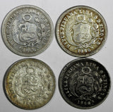 Peru Silver LOT OF 4 COINS 1866 YB  1/5 Sol  KM# 191 (19 393)