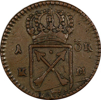 Sweden Ulrika Eleonora 1719 1 Ore KM Overstruck 1718 1 Daler FLINK OCH FARDIG(9)