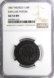 Mexico FIRST REPUBLIC 1867 1/4 Real SAN LUIS POTOSI NGC AU53 BN SCARCE KM#361(3)