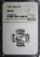 MALI Aluminium 1961 5 Francs Maliens NGC MS66 Hippopotamus TOP GRADED KM# 2