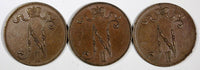 Finland Nicholas II Copper LOT OF 3 COINS 1914 5 Pennia KM# 15 (18 123)