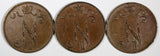 Finland Nicholas II Copper LOT OF 3 COINS 1914 5 Pennia KM# 15 (18 123)