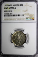 Mexico SECOND REPUBLIC Silver 1898 GO R 20 Centavos NGC UNC DETAIL KM# 405.1 (0)