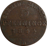 German States PRUSSIA Friedrich Wilhelm IV Copper 1844 D 3 Pfennig KM# 449 (946)