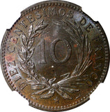 Dominican Republic Bronze 1891 A 10 Centesimos Toning NGC MS64 BN KM# 9 (26)