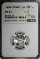 Switzerland Silver 1951-B 1/2 Franc NGC MS62  Helvetia KM# 23 (024)