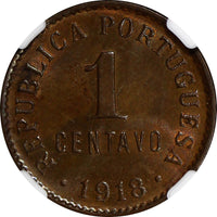 Portugal Bronze 1918 1 Centavo NGC MS63 BN KM# 565  (044)