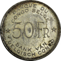 Belgian Congo Léopold III Silver 1944 50 Francs Elephant 1 YEAR SCARCE KM#27 (8)