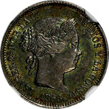 Spain MADRID Isabel II Silver 1859 1 Real NGC MS64 RAINBOW TONING KM# 606.2